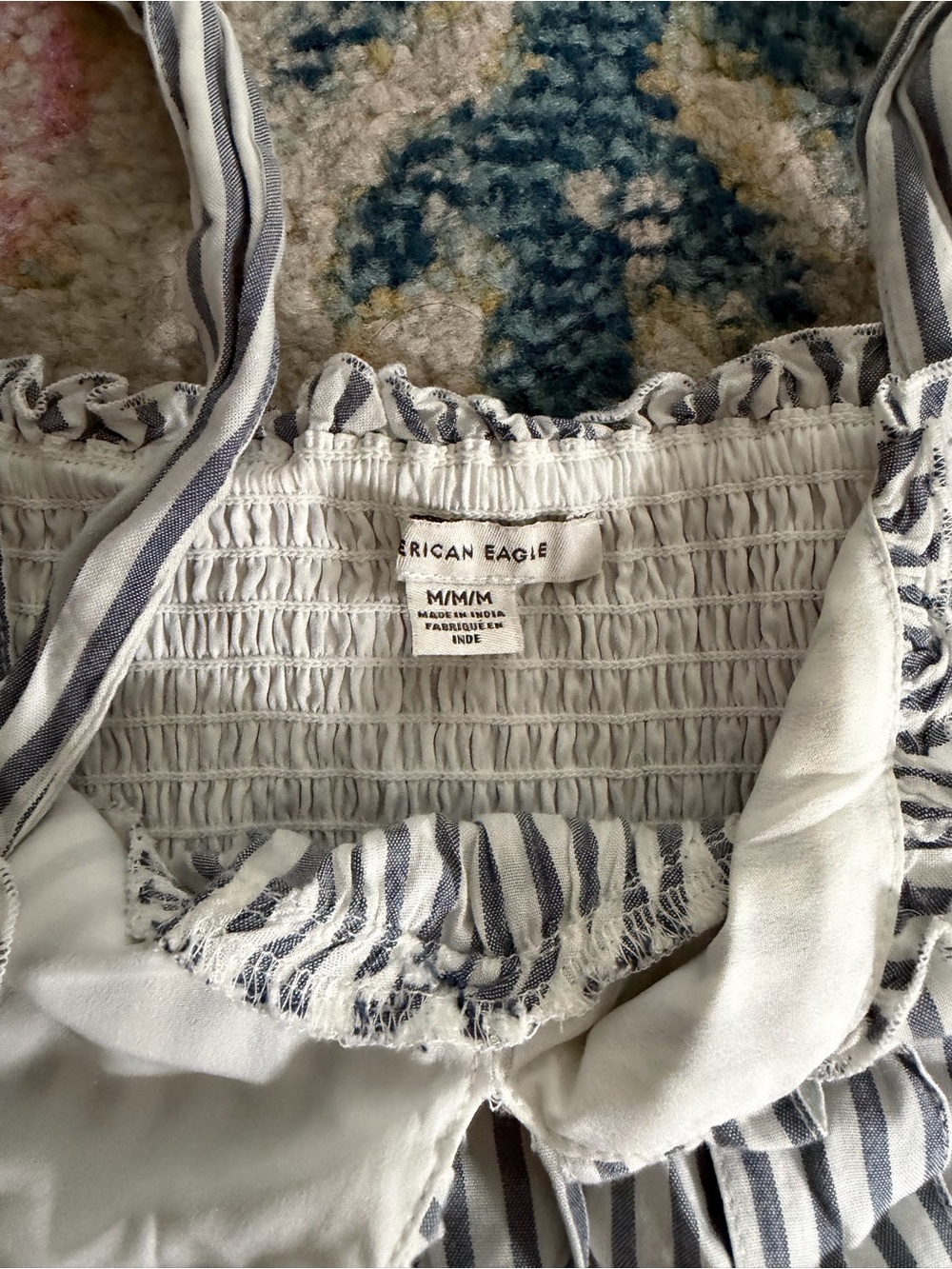 aerie White and Navy Striped Tie-Front Crop Tank - Picture 2 of 3